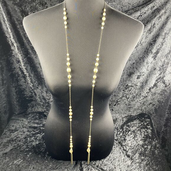 Vintage Flapper 20s Style Lariat Open 56 in Chain Faux Pearl Necklace Tassel - Picture 1 of 8
